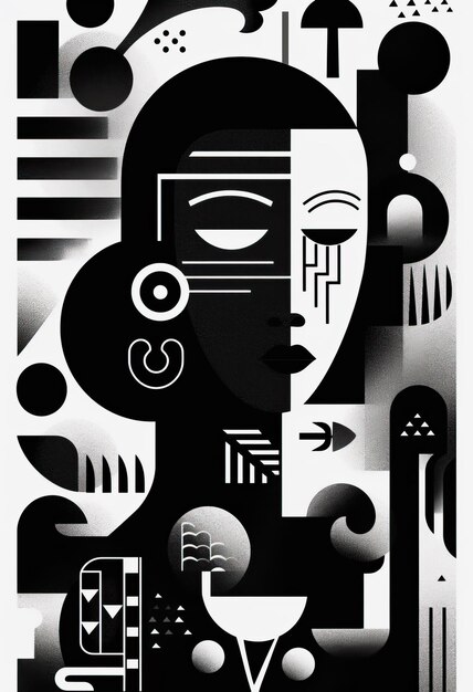 Black and white Art scene Screen Pop art coloring Shape Art Woman Man Robot