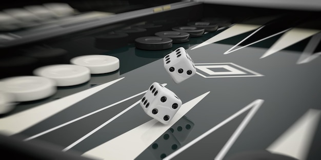 Foto illustrazione 3d della scheda del backgammon in bianco e nero