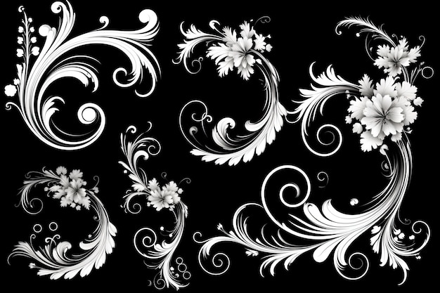 Photo a black and white background with a floral design.