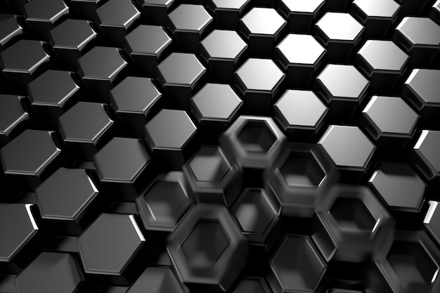 A black and white background with hexagons and hexagons