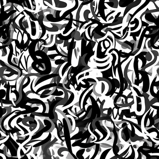 Black and white background with a pattern of letters and numbers.