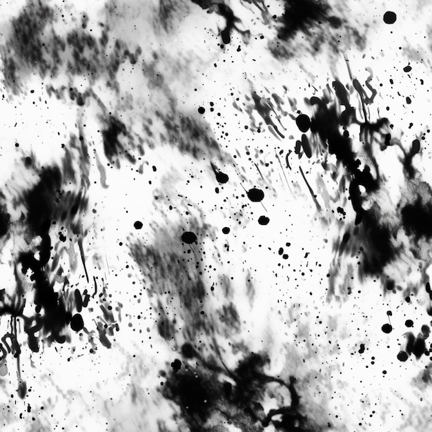 Black and white background with a splash of paint and blots.