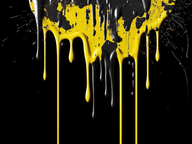 Photo a black and white background with yellow paint drip generative ai