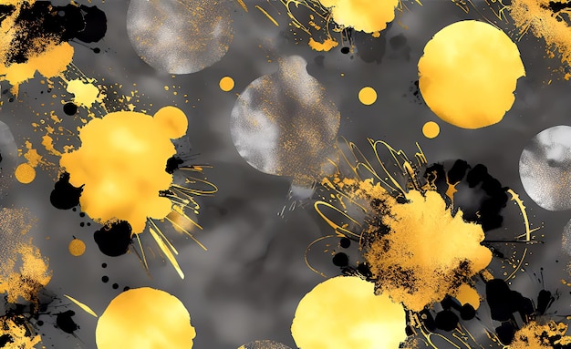 A black and white background with yellow paint splatter.