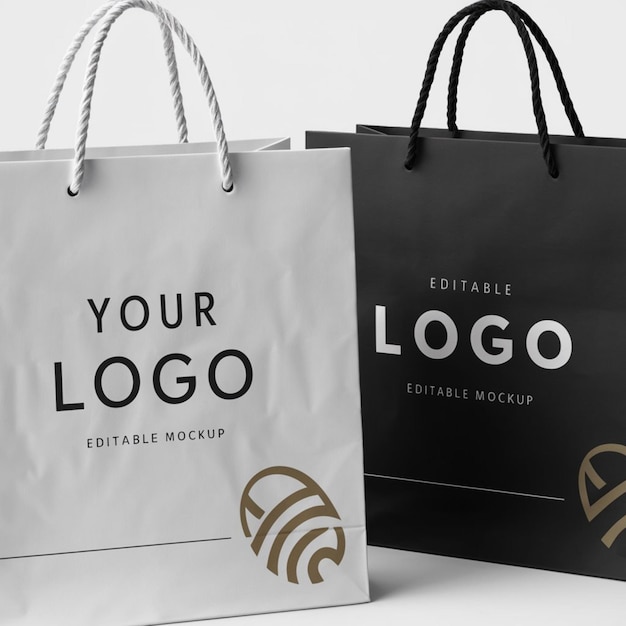 Photo a black and white bag with the words your logo on it