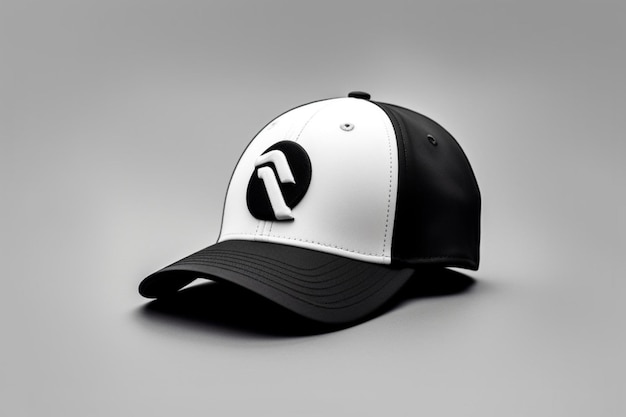 A black and white baseball cap with a team logo