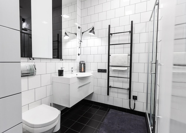 Black and white bathroom interior