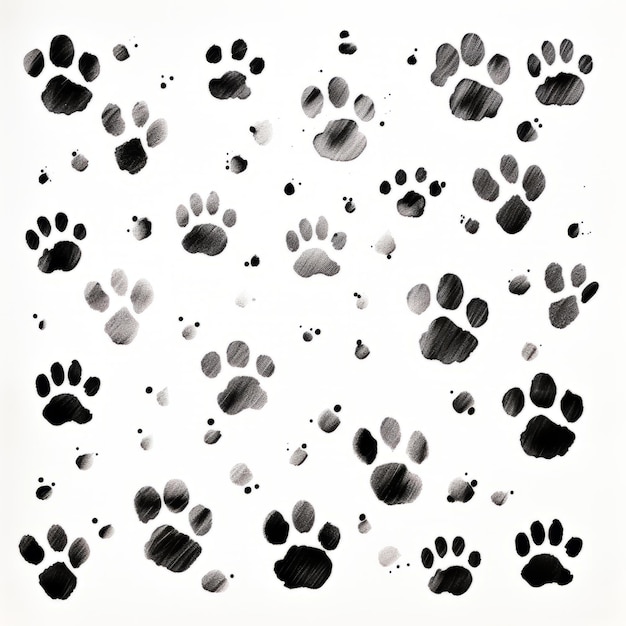 Photo black and white beagle paw prints drawing