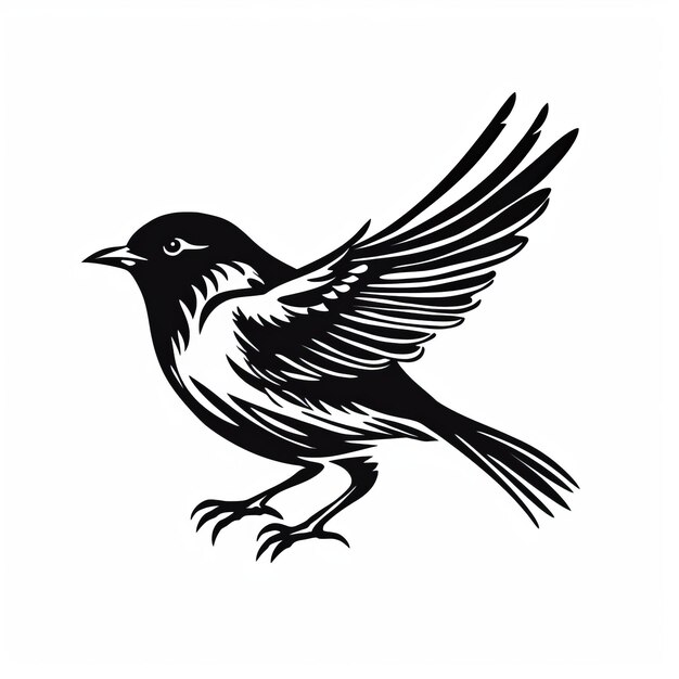 Black And White Bird Silhouette Detailed Linocut Design