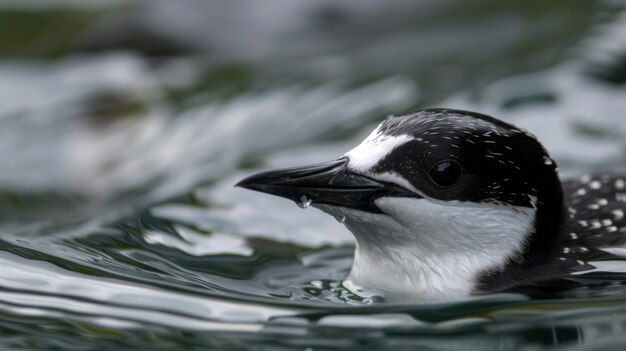 Black and White Bird Swimming in Water