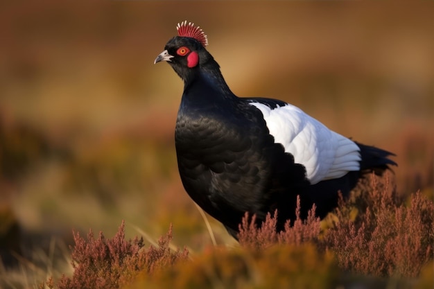 A black and white bird with a red crest and a red crest.