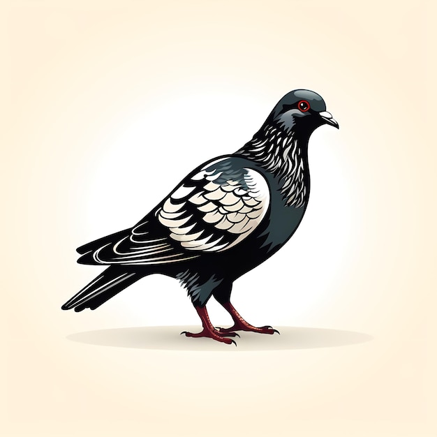 Black and white bird with red eyes on white background Generative AI