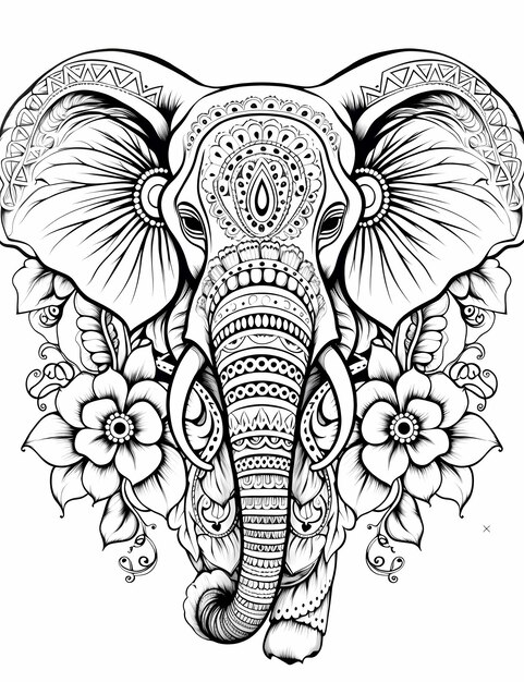 Photo black white and blooms intricate floral elephants for coloring bliss