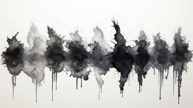 Black and white blot painted in watercolor on a light background splashes pattern