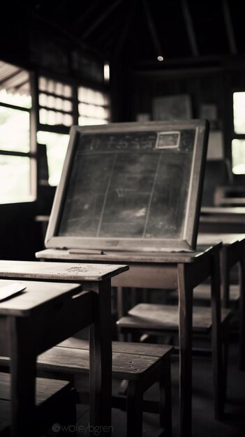 Black and white blur image of inside classroom