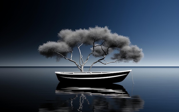 Photo black and white boat on water