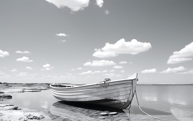 Photo black and white boat on water