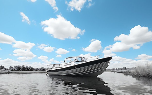 Photo black and white boat on water