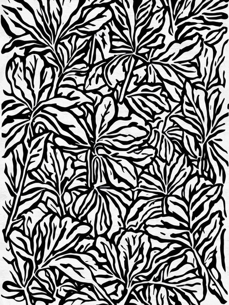 Black and White Botanical Pattern Unique Floral Shapes Art Print