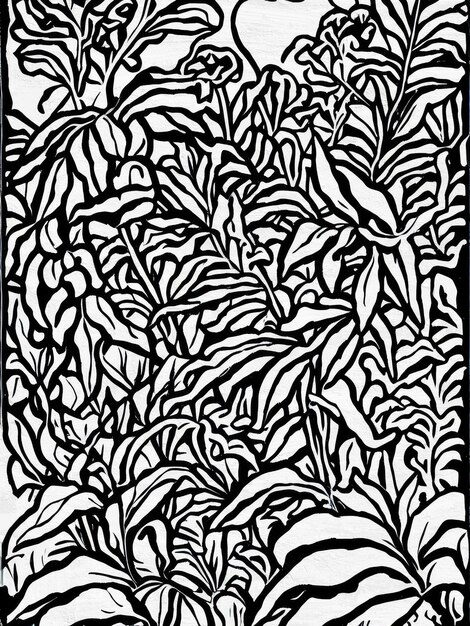 Black and White Botanical Pattern Unique Floral Shapes Art Print