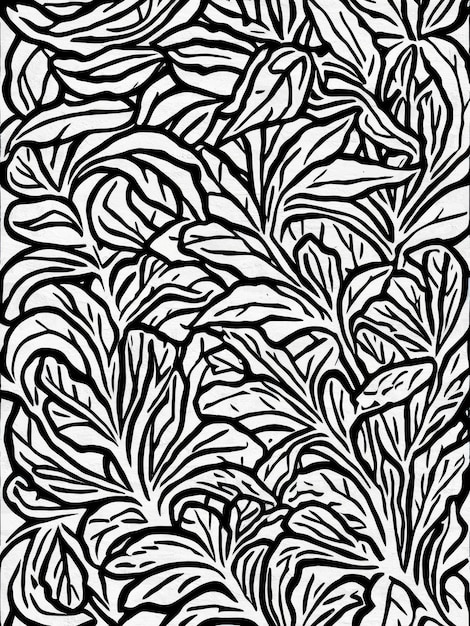 Black and White Botanical Pattern Unique Floral Shapes Art Print