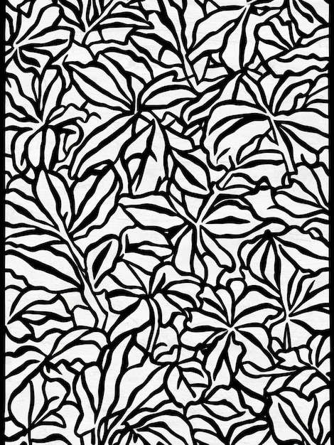 Black and White Botanical Pattern Unique Floral Shapes Art Print