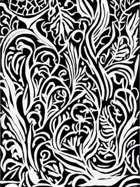 Black and White Botanical Pattern Unique Floral Shapes Art Print