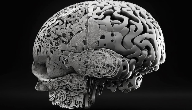 Black and white brain ai generator art image