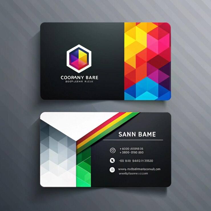 Photo a black and white business card with a rainbow colored logo
