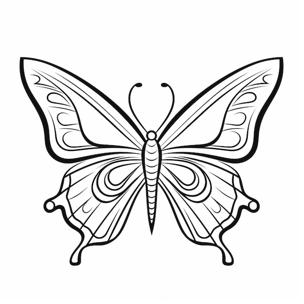 a black and white butterfly drawing on a white background generative ai