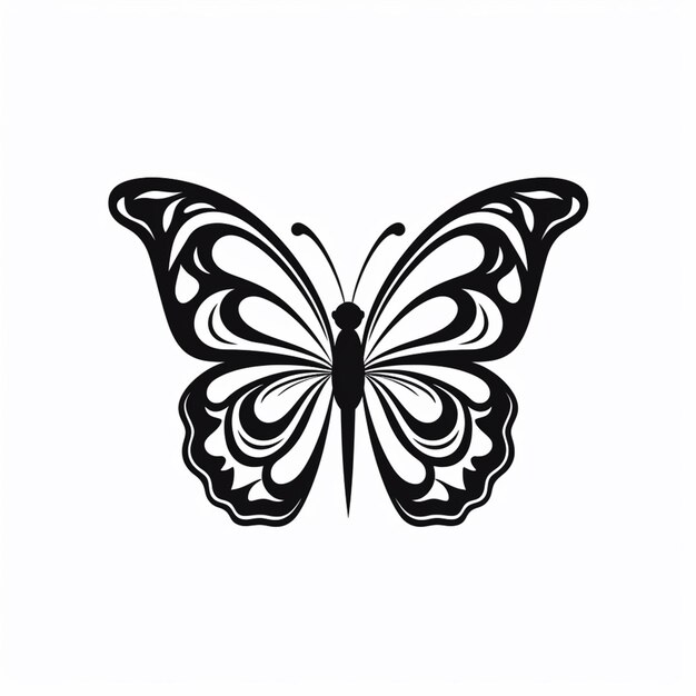 Foto una farfalla bianca e nera con ali swirly su uno sfondo bianco ai generativo