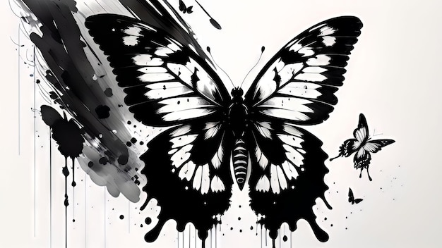 A black and white butterfly with the word butterfly on it