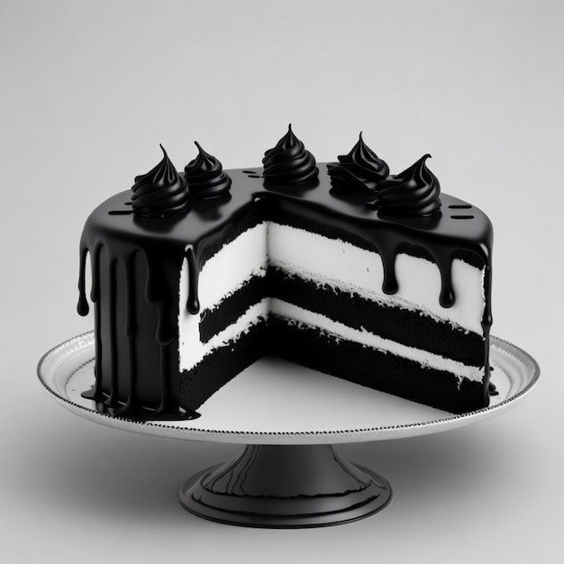 Photo black and white cake with chocolate drizzle ai generated