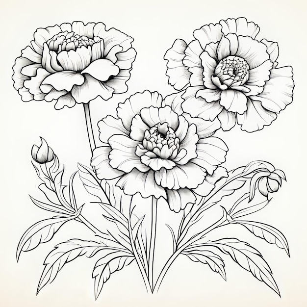 Black And White Carnations Detailed Linework And Tonal Palette