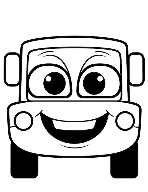 A black and white cartoon car with a smiling face generative ai