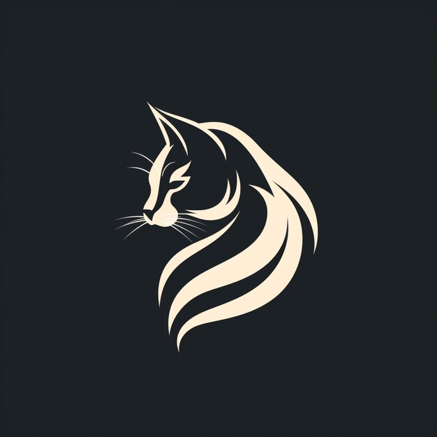 A black and white cat logo with a long tail generative ai