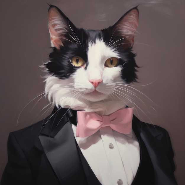 A black and white cat wearing a tuxedo ai