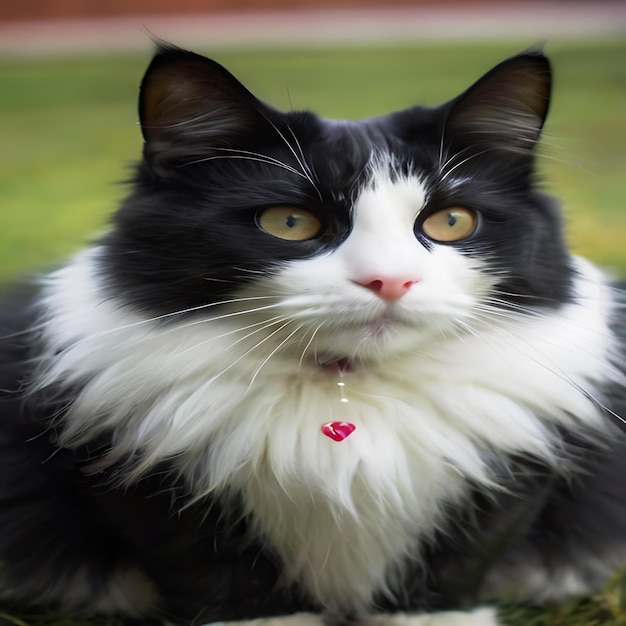 a black and white cat with a heart on its chest