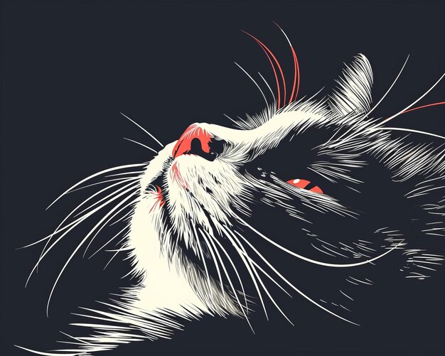 Photo a black and white cat with red eyes