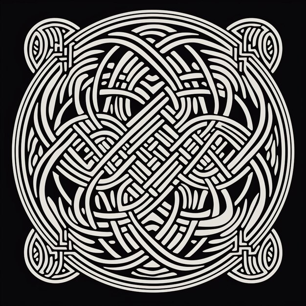 a black and white celtic knot design on a black background generative ai