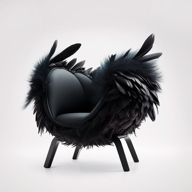 A black and white chair with black feathers and a black wingback chair.