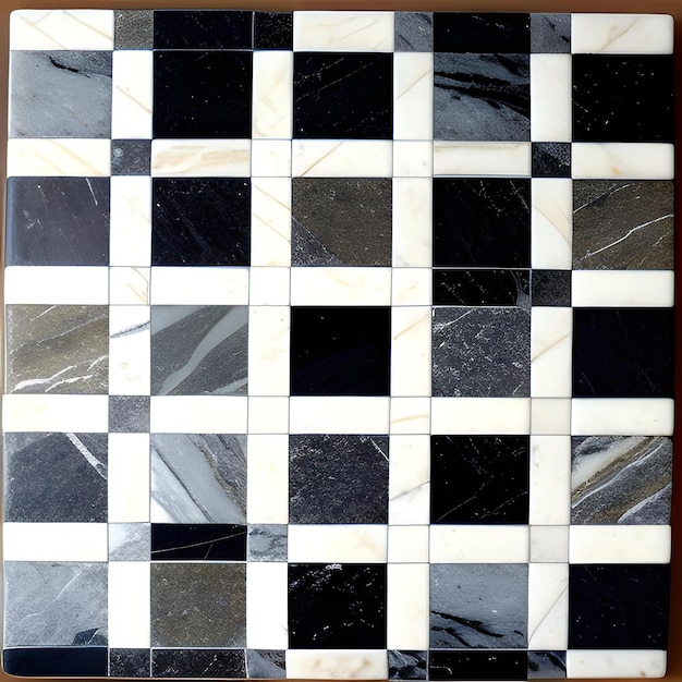 Черно-белая шахматная плитка с черными и белыми квадратами.