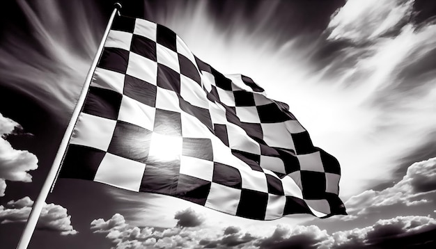 Black and white checkered flag against the sky Generative AI