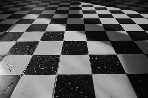 Photo black and white checkered floor in chess board style