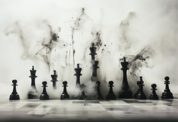 Black and White Chess Board Emitting Smoke