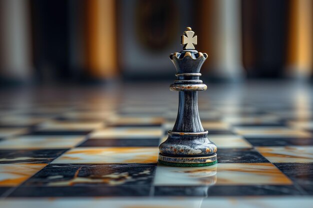 Black and white chess figures board posing in the front