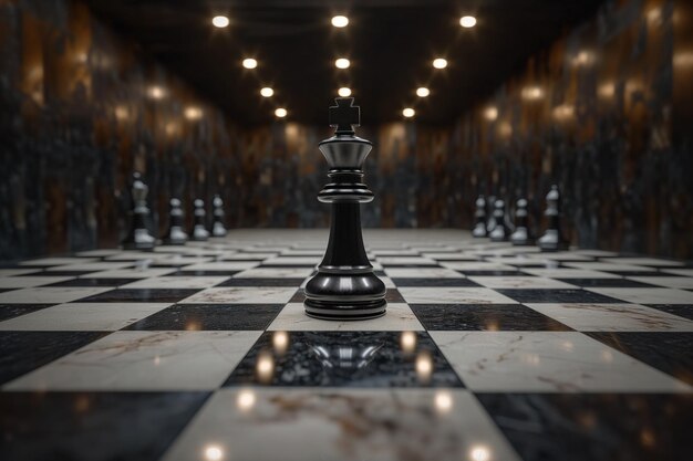 Black and white chess figures board posing in the front