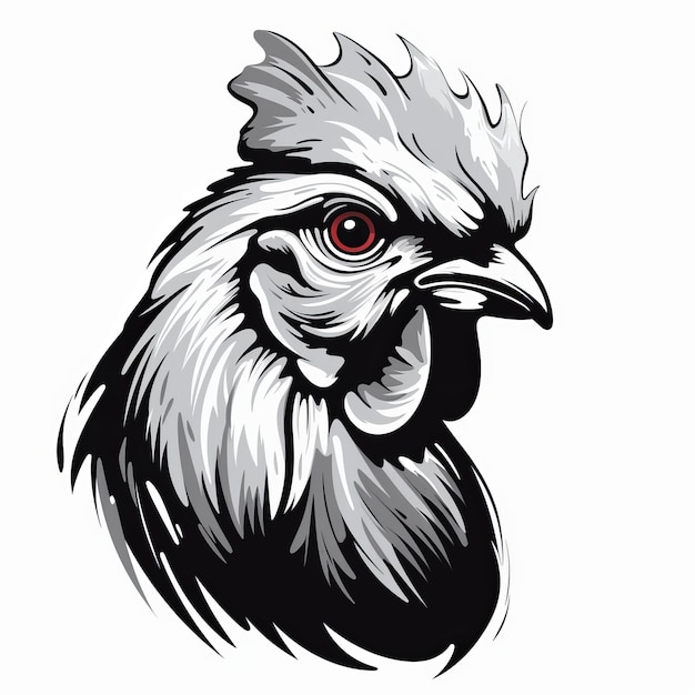 Black and white chicken tattoo vibrant illustrations with luminous shadowing