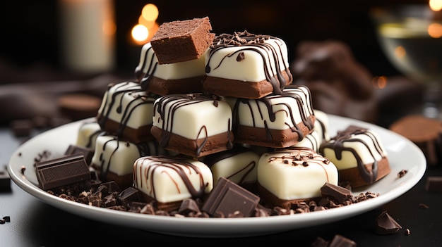 Black and white chocolate on a white plate