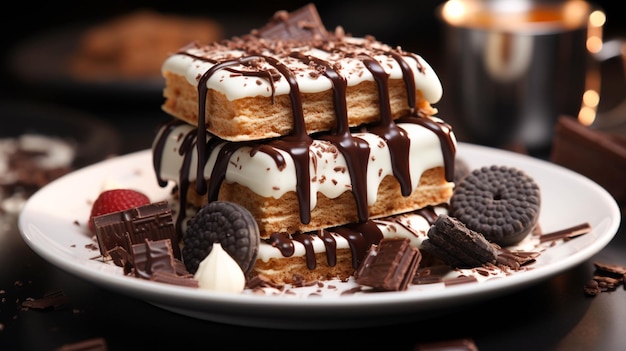 Black and white chocolate on a white plate